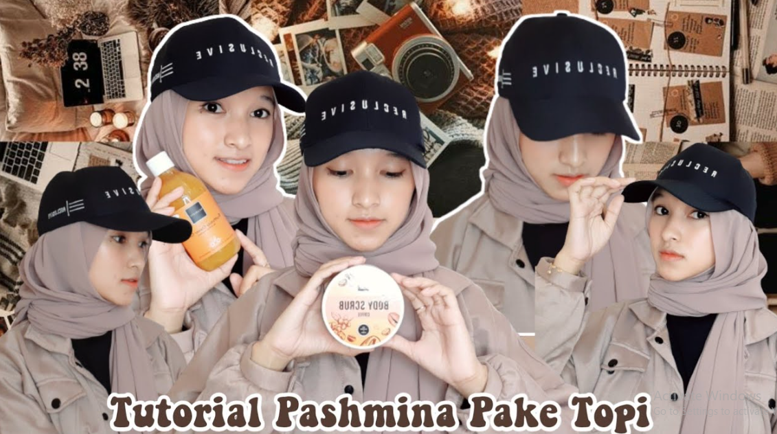 Tutorial Hijab Pashmina Pakai Topi